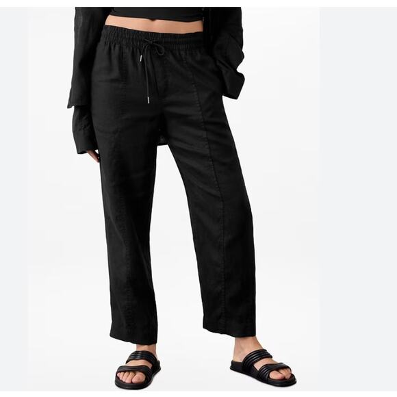 Athleta Retreat Charcoal Black Wide Leg 100% Linen Active Ankle Pant Sz Small - Picture 1 of 10